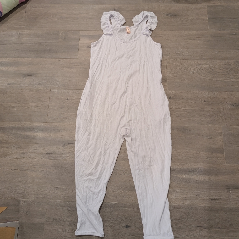 Smash + Tess White Ruffle-Strap Jumpsuit